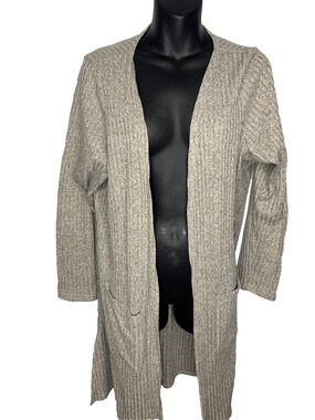Wilde Women's 1x Ribbed Gray Open Cardigan Gray Mid Length